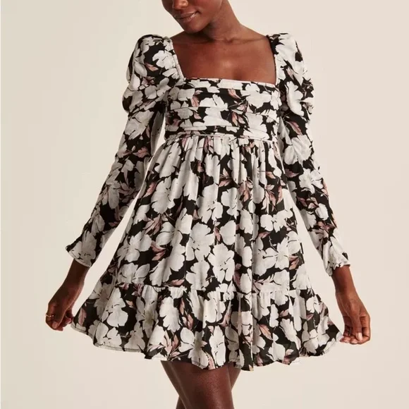 Abercrombie & Fitch Floral Emerson Chiffon Long Sleeve Mini Dress Sz. SMALL TALL - Picture 1 of 8
